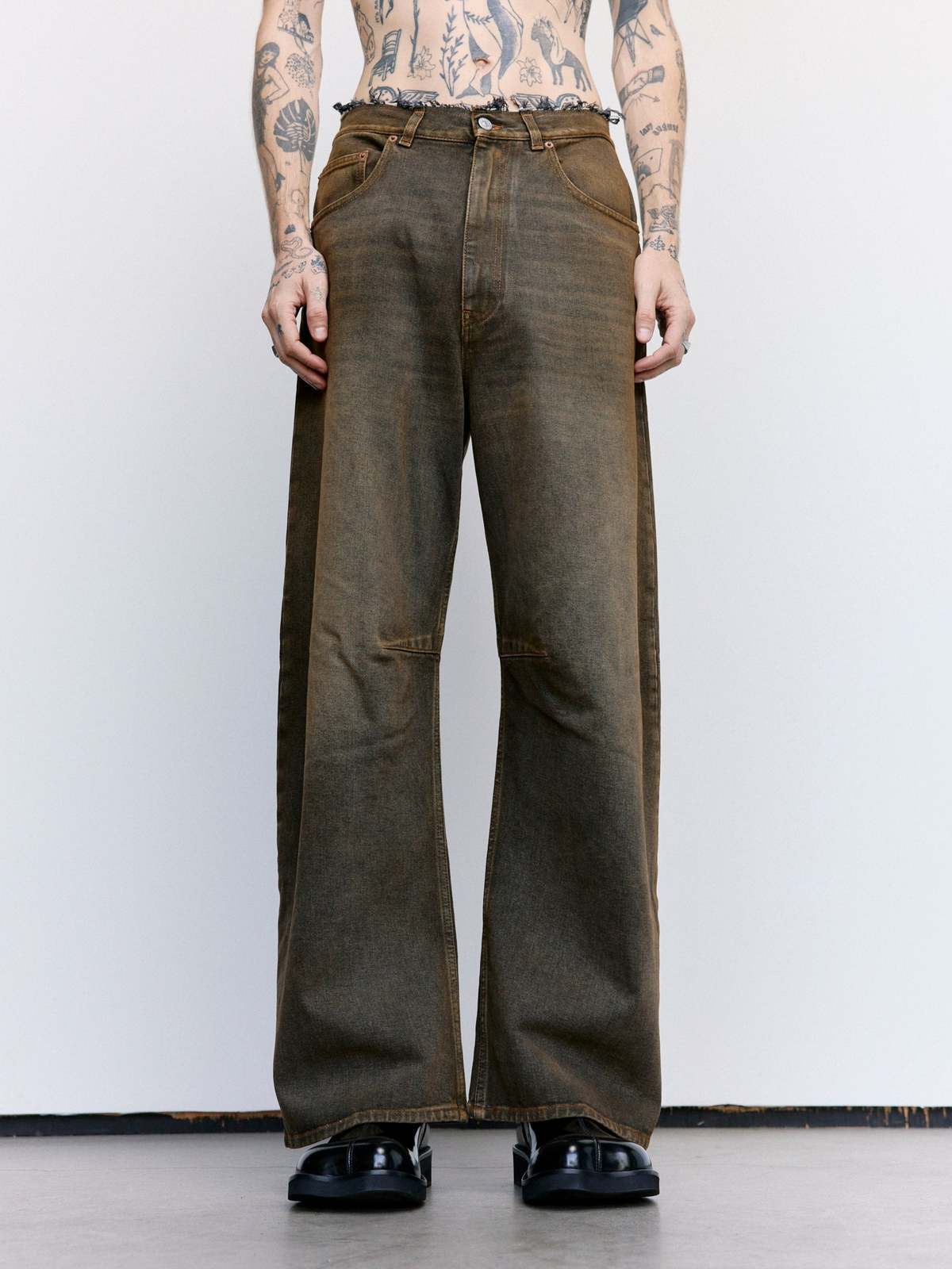 MM6 Maison Margiela Wide Leg Denim Trousers - Brown | Garmentory