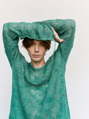 MM6 Maison Margiela Gauze Mohair Blend Loose Knit - Green | Garmentory