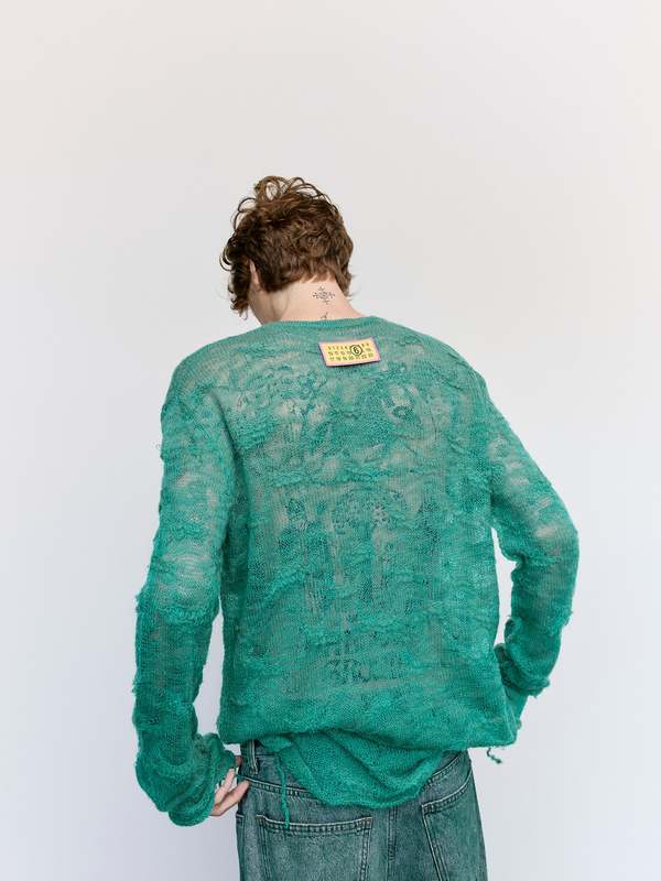 MM6 モヘアニット MM6 Maison Margiela Gauze Mohair Blend Loose Knit - Green | Garmentory