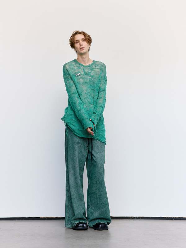 MM6 Maison Margiela Gauze Mohair Blend Loose Knit - Green | Garmentory