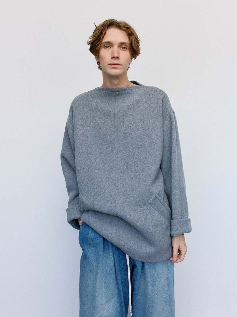 MM6 Maison Margiela Oversized Long Sleeve Top - Grey Melange
