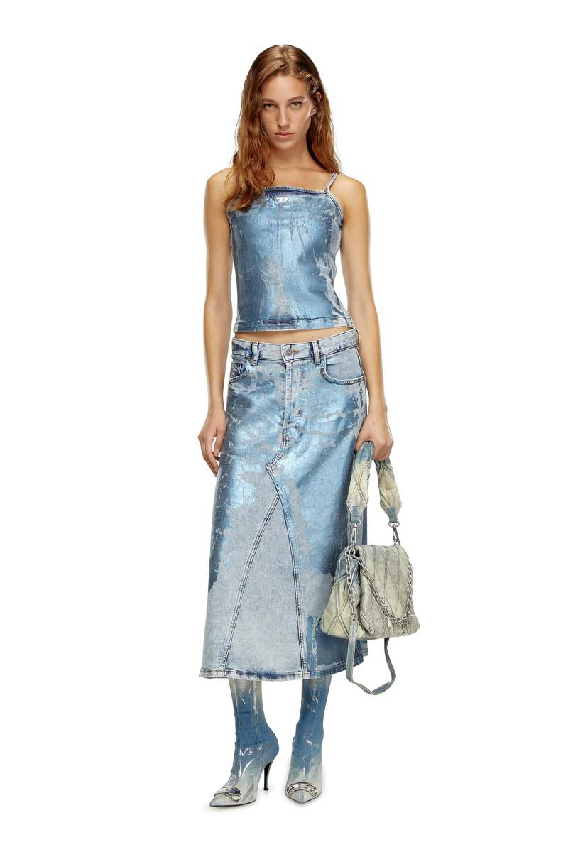 ワンピース DIESEL Women Mid Skirts 93529 A179300CMBM 92351 BLUE DIESEL De Pago Mid Skirt - Blue Foil | Garmentory