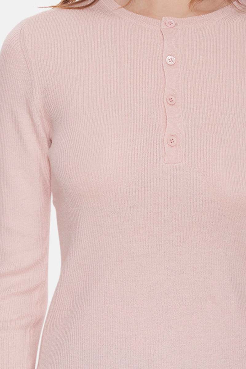 The Tile Club Sylvia Cashmere Henley Sweater - Blush