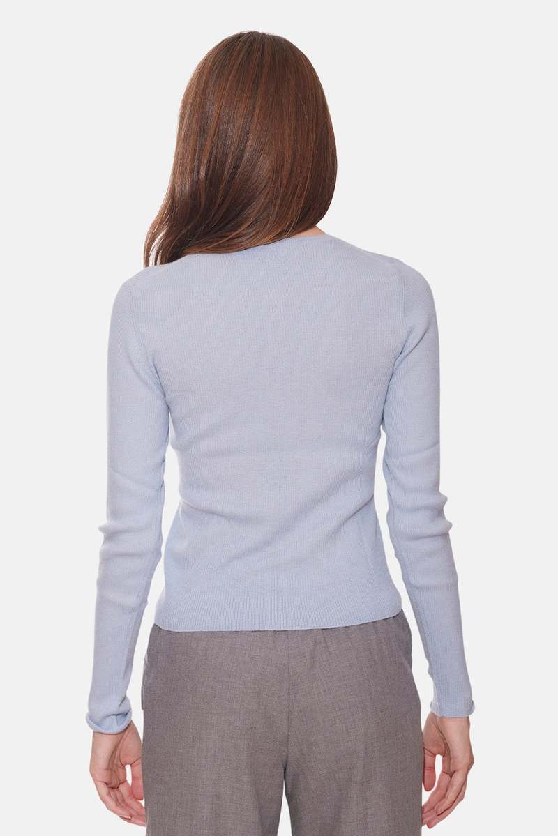 The Tile Club Sylvia Cashmere Henley Sweater - Sky