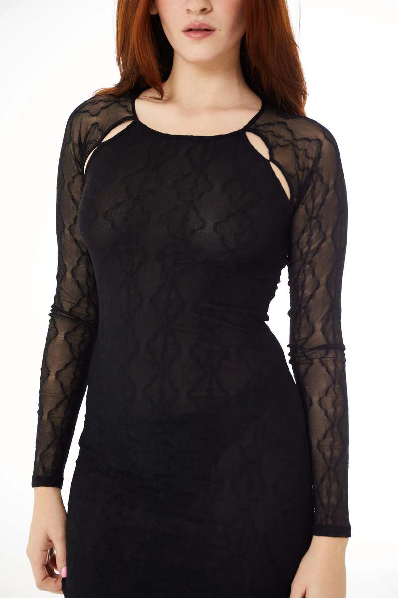 black long sleeve dress for wedding BABARONI Crepe Sheath Mother of the Groom Dress with V-Neck, Long Sleeves and Slit