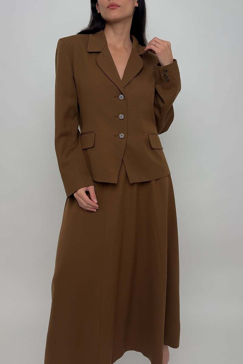 Vintage 90s Wool Two Piece Skirt Suit Caramel on Garmentory