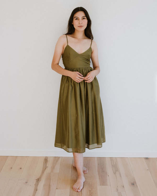 Ali Golden Tie Back Midi Dress - Bright Olive | Garmentory