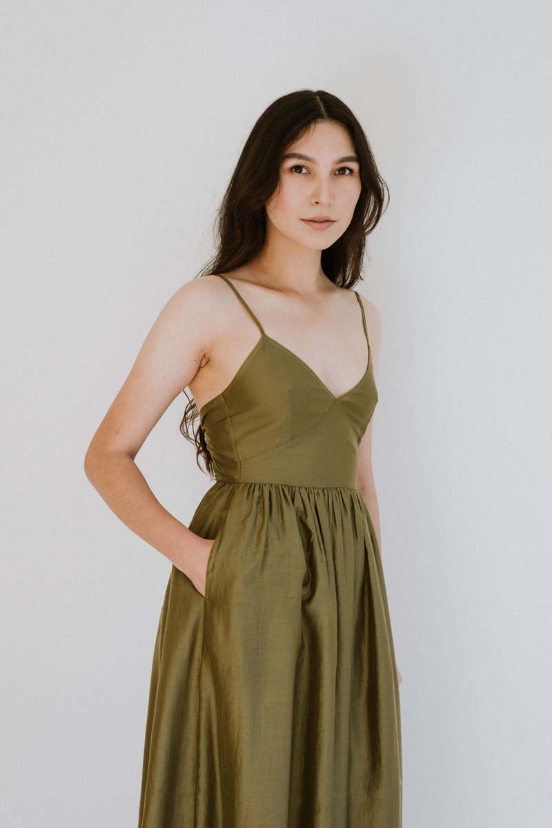 Ali Golden Tie Back Midi Dress - Bright Olive | Garmentory