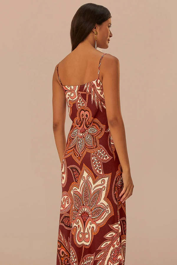 Farm Rio Maxi Slip Dress - Leopard Paisley Burgundy