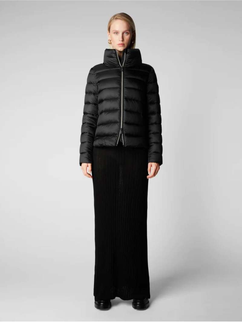 Save the Duck Reese 3/4 Hooded Puffer Coat - Black Save the Duck Reese 3/4 Hooded Puffer Coat - Black