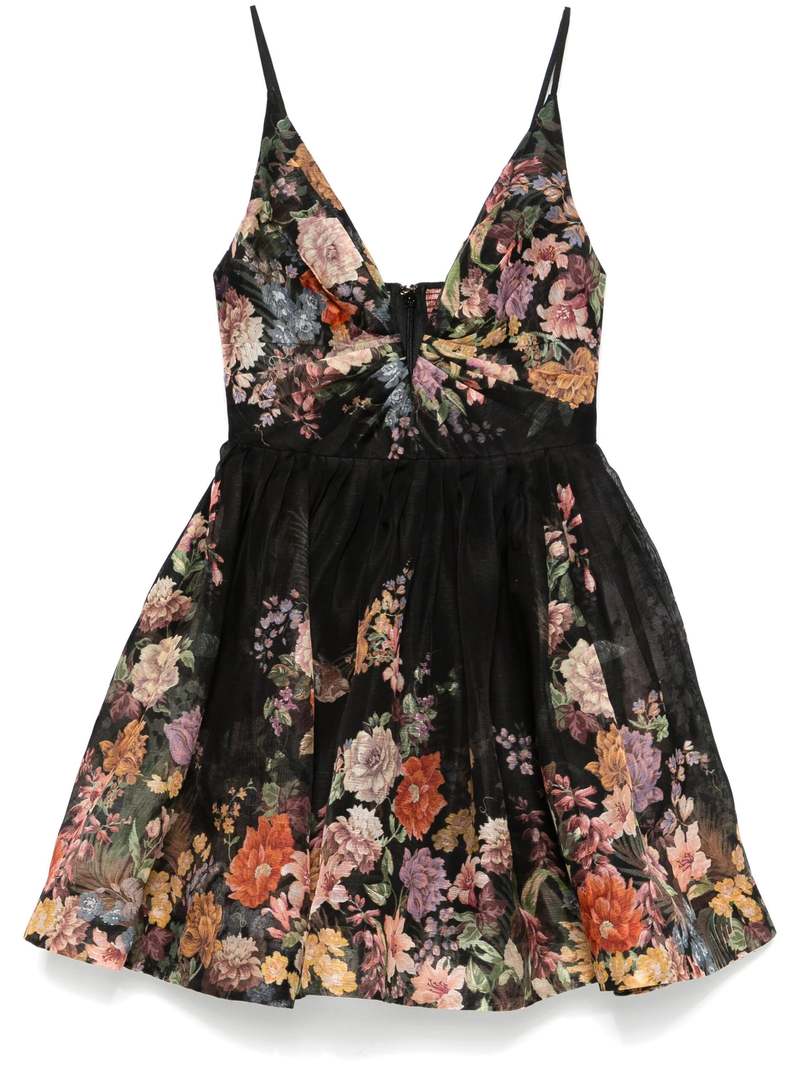 Zimmermann Pavilion V-Neck Mini Dress - Black Multi Floral Zimmermann Pavilion V-Neck Mini Dress - Black Multi Floral