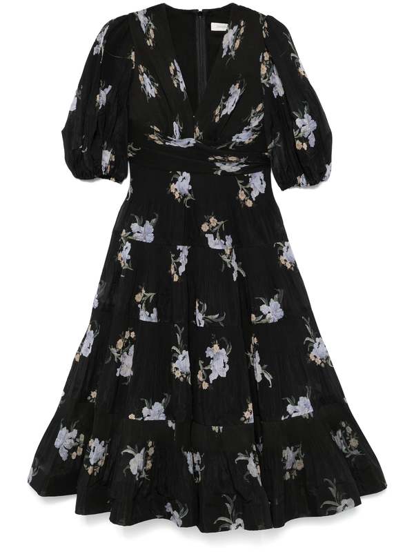 Zimmermann Pleated Midi Dress - Black Iris Floral