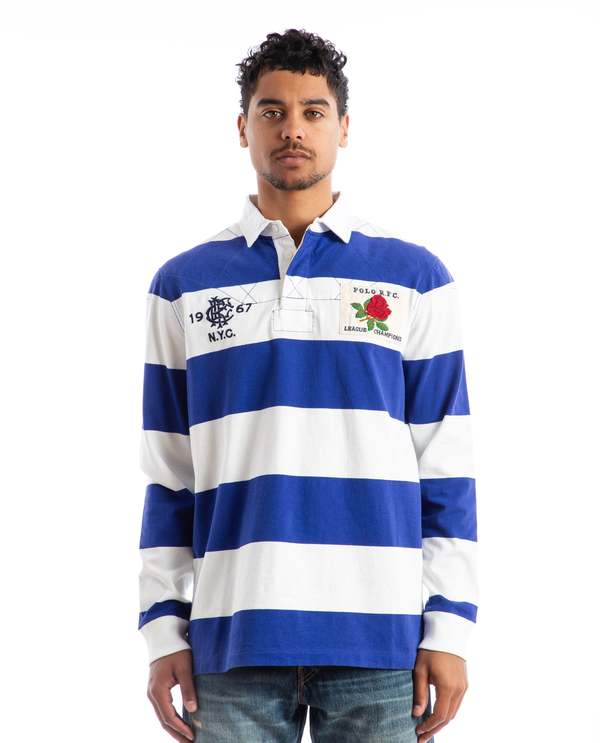 Polo Ralph Lauren Jersey Knit Rugby Shirt - Blue/White Stripe