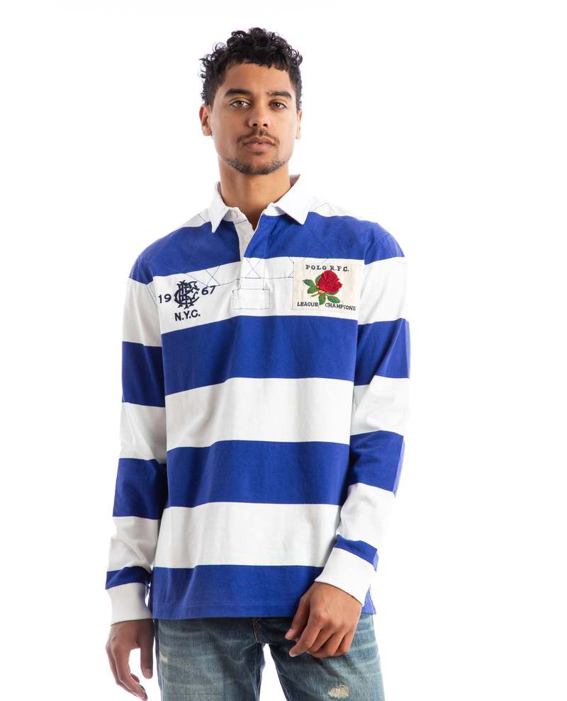Polo Ralph Lauren Jersey Knit Rugby Shirt - Blue/White Stripe