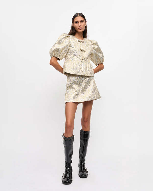 GANNI GOLD AND SILVER PEPLUM ブラウス Ganni Peplum Tie String Blouse - Gold/Silver | Garmentory