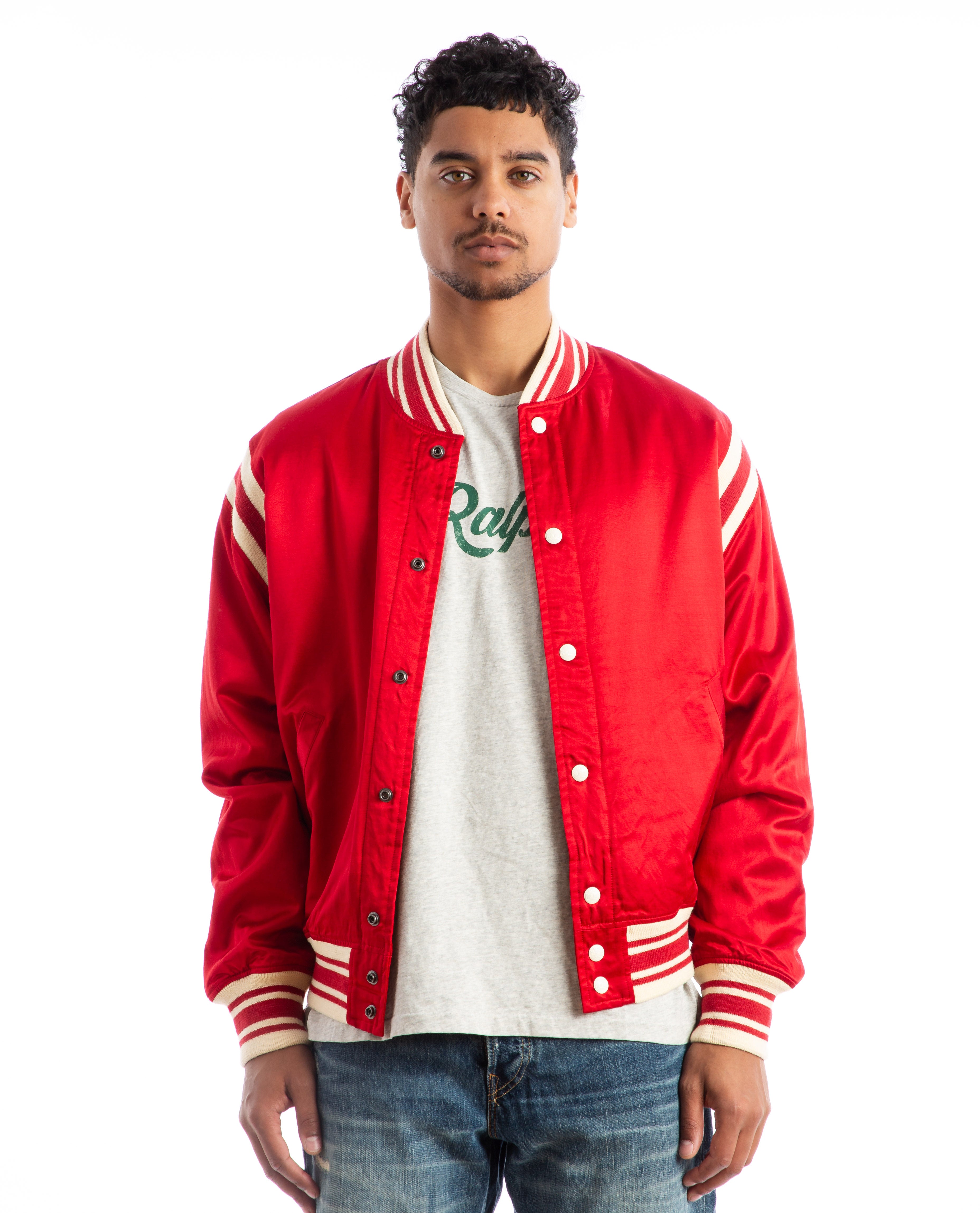 Polo Ralph Lauren Polo Ball Satin Varsity Jacket - red