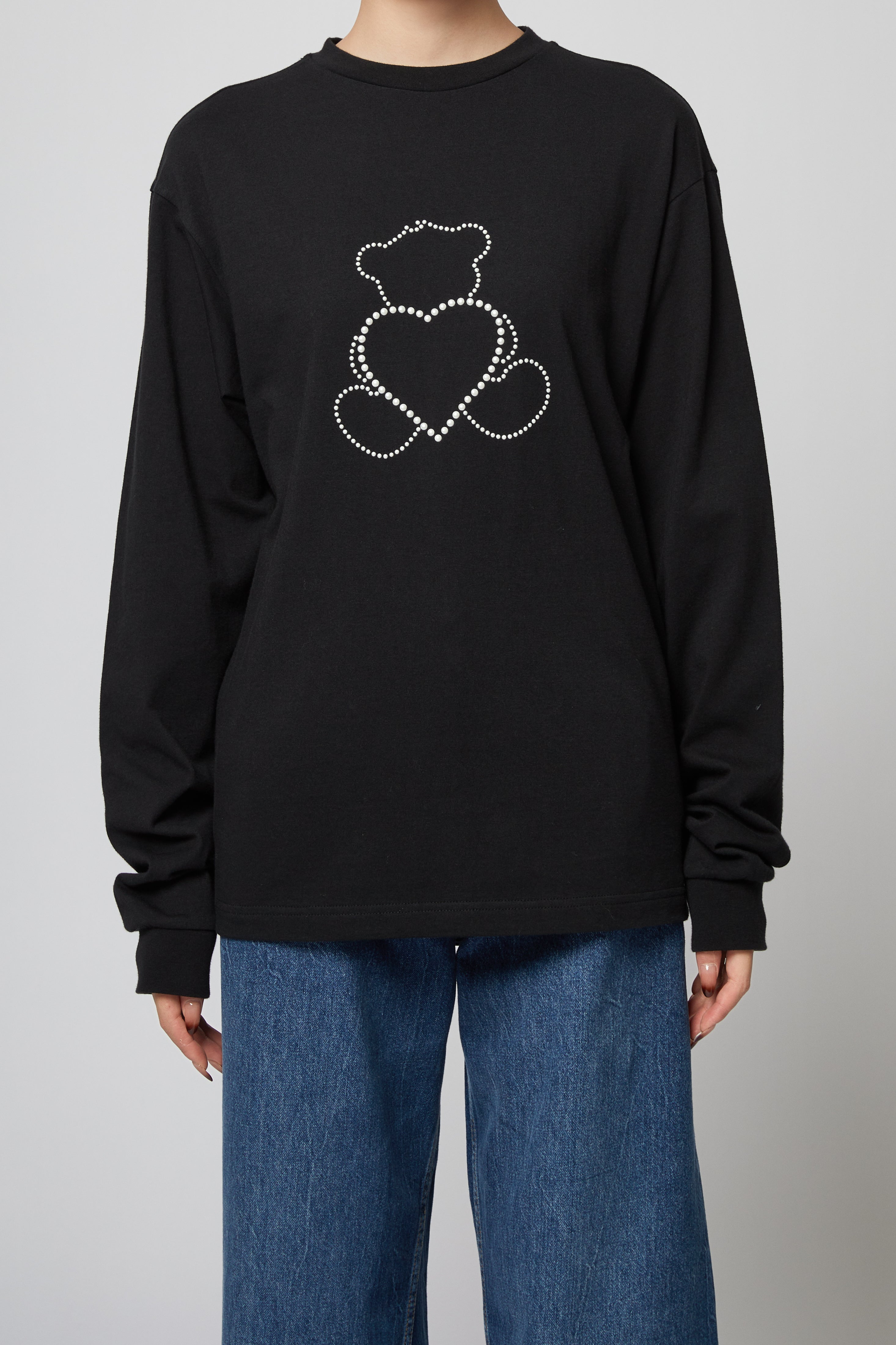【関税込み】We11done ブラック Pearl Bear 長袖Tシャツ we11done BLACK PEARL BEAR LONG-SLEEVED T SHIRT - BLACK