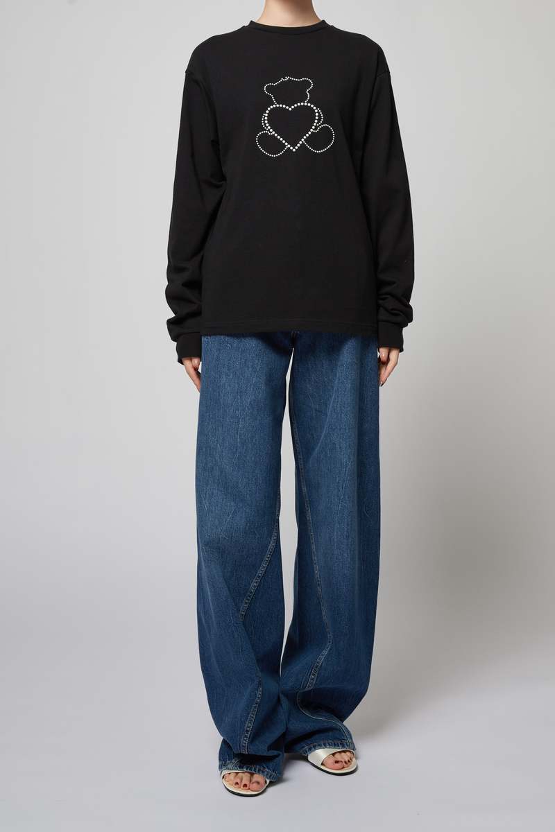 【関税込み】We11done ブラック Pearl Bear 長袖Tシャツ we11done BLACK PEARL BEAR LONG-SLEEVED T SHIRT - BLACK