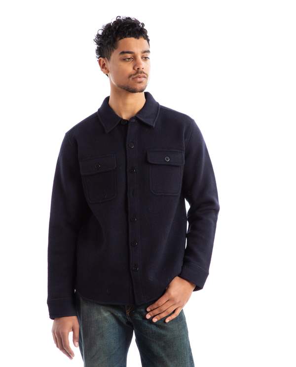 RRL Birdseye Jacquard Wool Workshirt Sweater - Navy | Garmentory