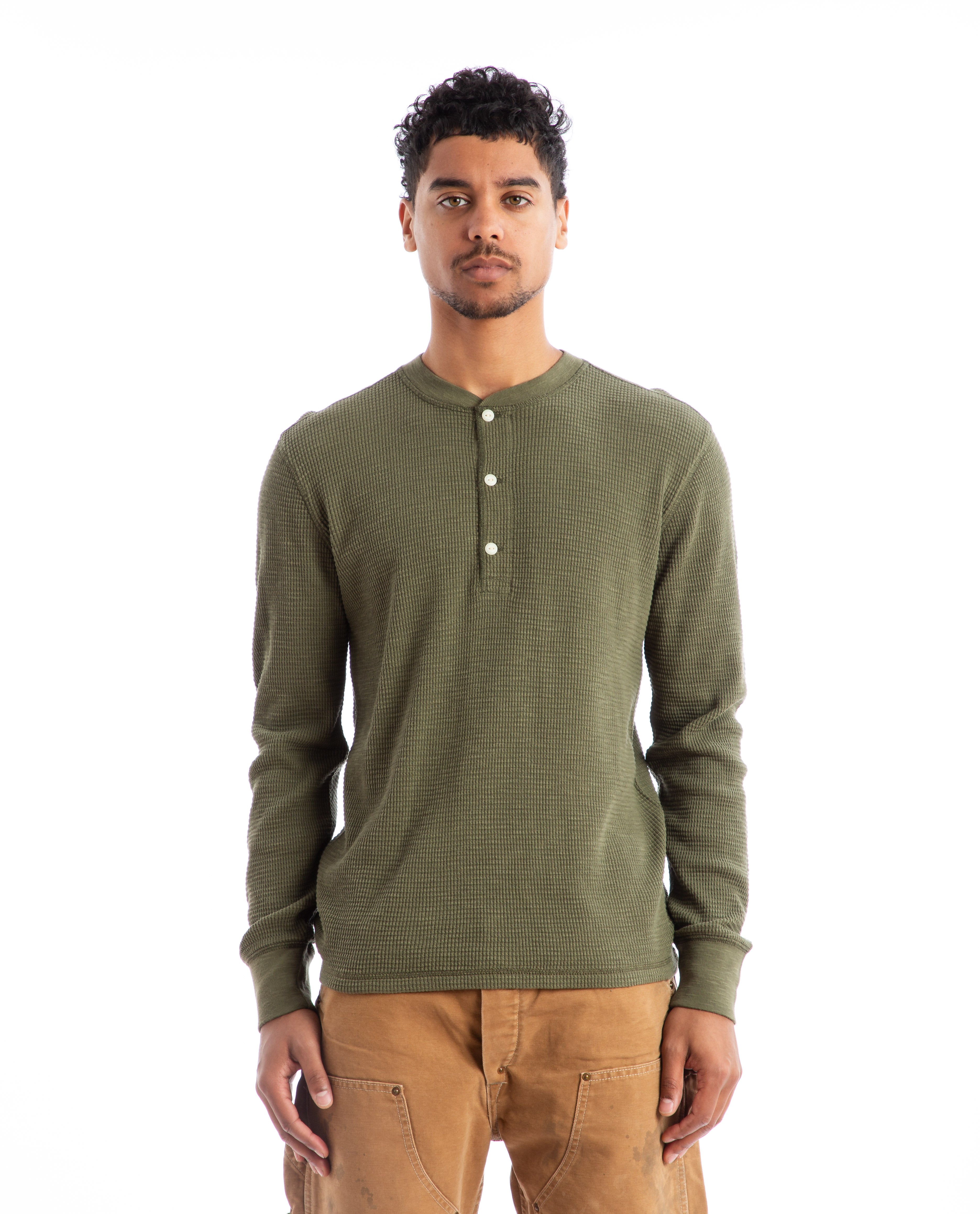 RRL Waffle Knit Henley - Olive | Garmentory