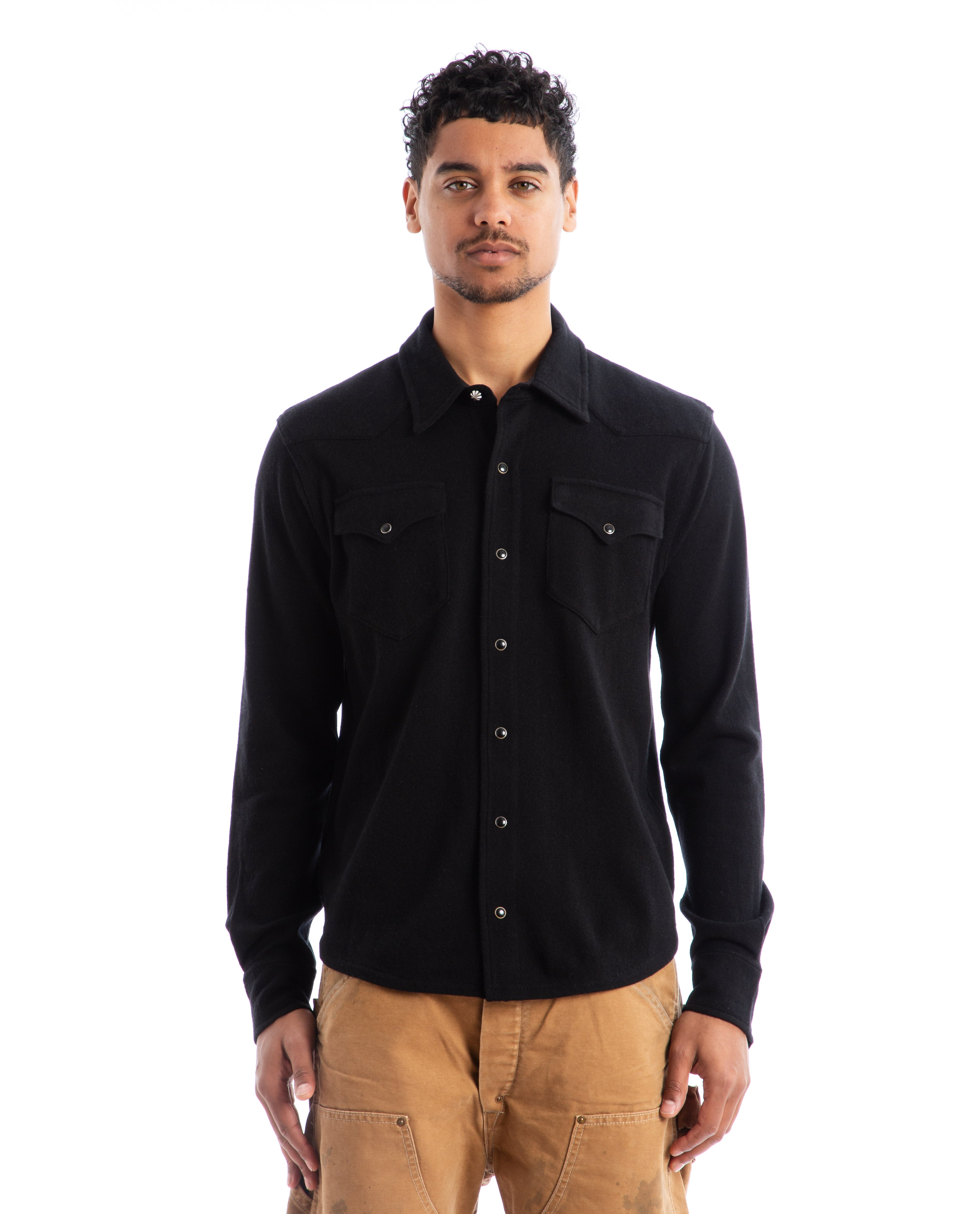メンズ 90s RRL wool×cashmere knit shirt BLK 三ツ星