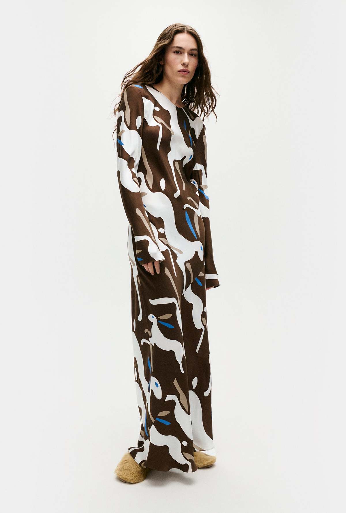 Silk Laundry Full Sleeve Bias Dress - Rabbit Dark Earth - Image 3 of 6