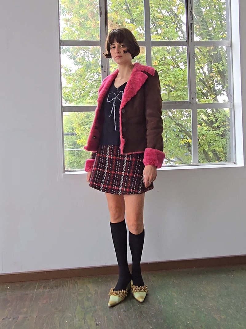 Shearling Jacket Pink/Chocolate Garmentory