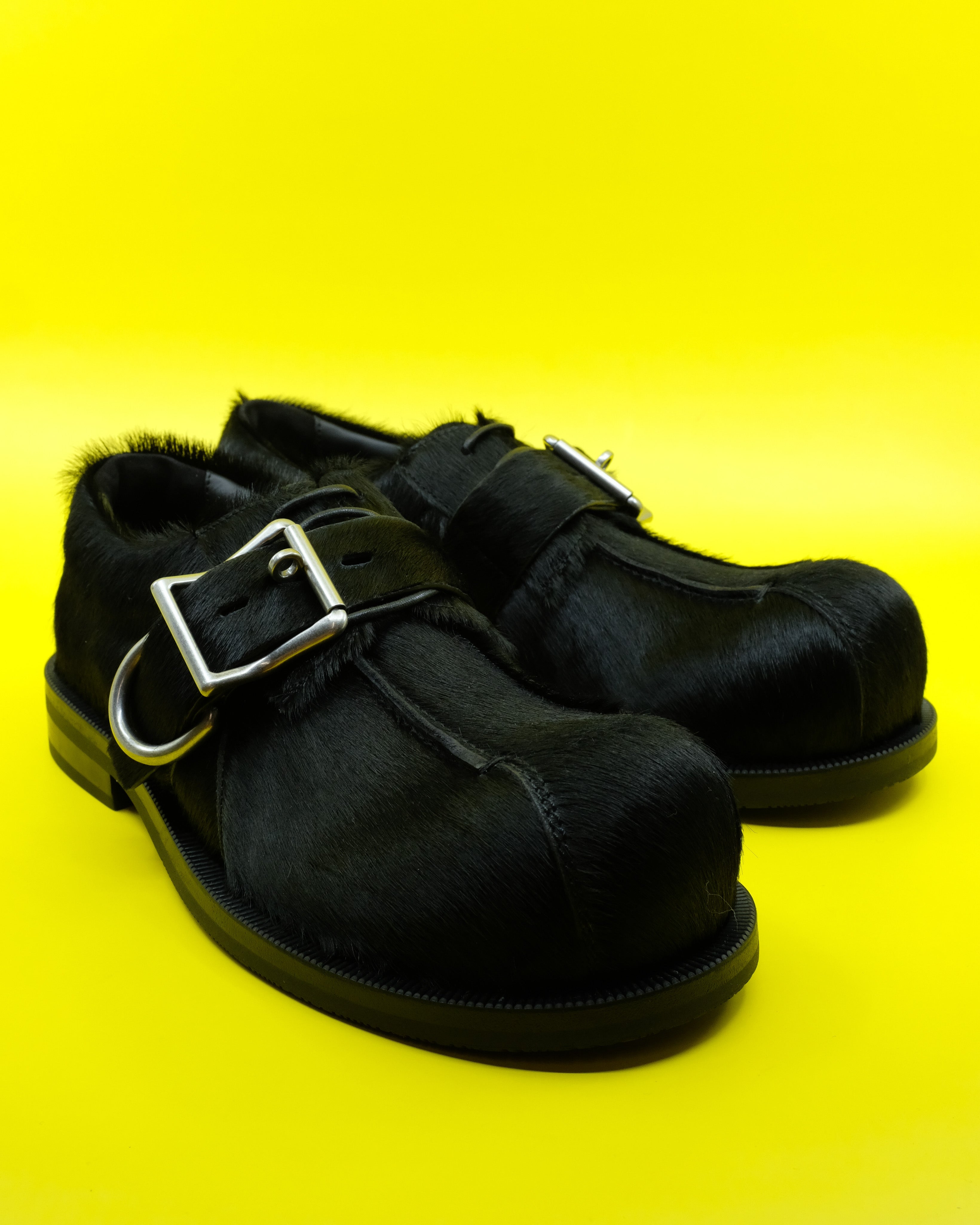 Martine Rose Black Leather Loafers with Silver Heart Buckle Black O-Ring Bulb Toe Loafers by Martine Rose on Sale main image 2