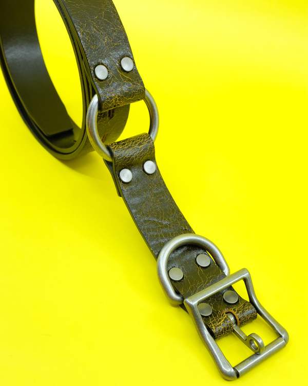 Martine Rose Cracked Leather Bondage Belt - Black/Yellow | Garmentory