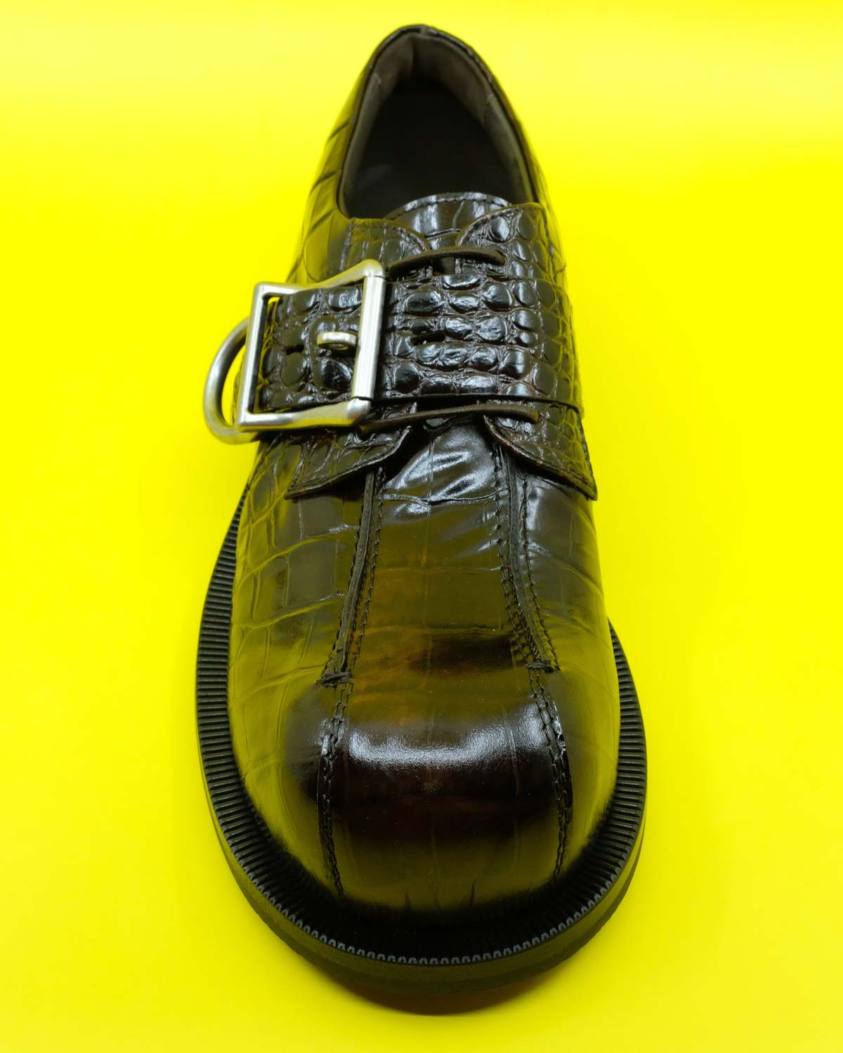 Martine Rose Brown Faux Croc Bulb Toe Buckle Loafer - Black  display picture 1