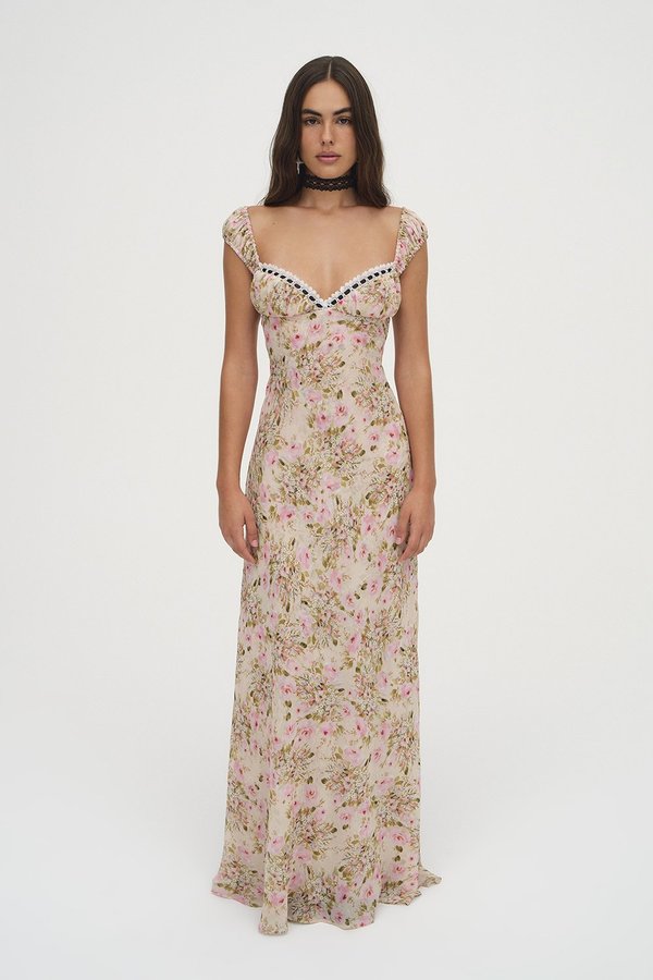 chinese dress ladies FOR LOVE & LEMONS Rosalyn Maxi Dress in Green – Lusso Di Luna Boutique main image 0