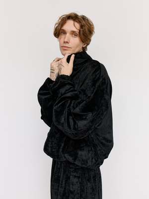 Gabriela Coll Garments Velvet Cotton Zipper Jacket - Black