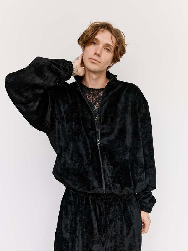 Gabriela Coll Garments Velvet Cotton Zipper Jacket - Black