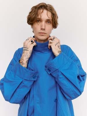 Gabriela Coll Garments Waxed Cropped Oversized Coat - Blue