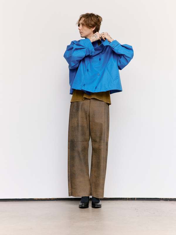 Gabriela Coll Garments Waxed Cropped Oversized Coat - Blue