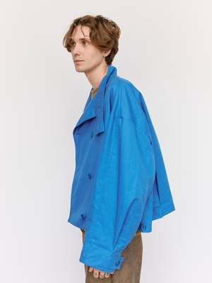 Gabriela Coll Garments Waxed Cropped Oversized Coat - Blue