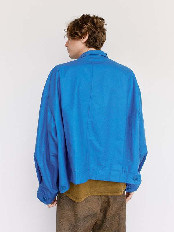 Gabriela Coll Garments Waxed Cropped Oversized Coat - Blue