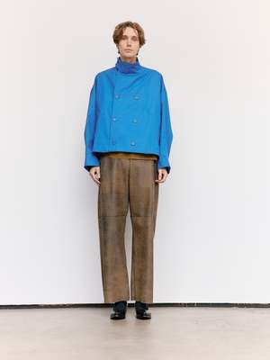 Gabriela Coll Garments Waxed Cropped Oversized Coat - Blue
