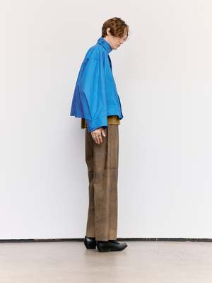 Gabriela Coll Garments Waxed Cropped Oversized Coat - Blue
