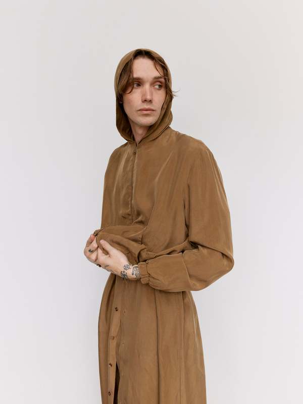 Gabriela Coll Garments Cupro Double Hooded Jacket - Brown | Garmentory