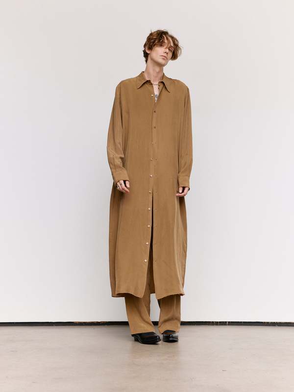 Gabriela Coll Garments Cupro Longsleeve Shirt Dress - Brown