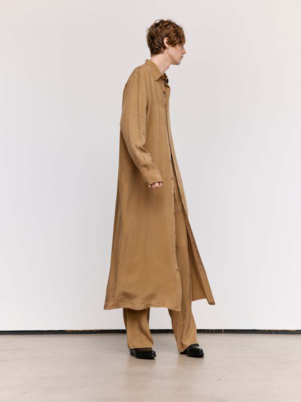 Gabriela Coll Garments Cupro Longsleeve Shirt Dress Brown
