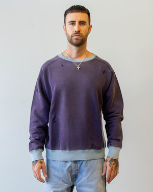 Needles 2-Tone Crew Neck Cotton French Terry Sweat Shirt - Purple