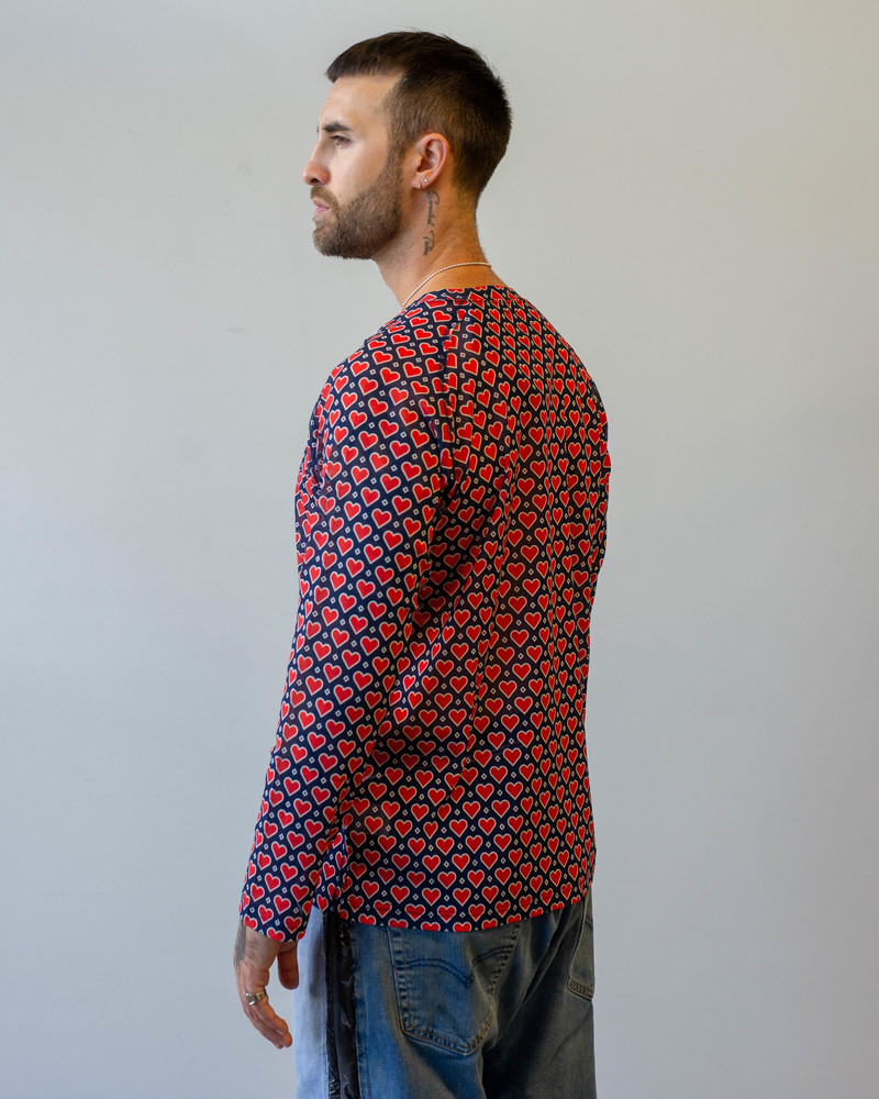 Needles L/S U Neck Poly Mesh Printed Tee - Navy/Heart