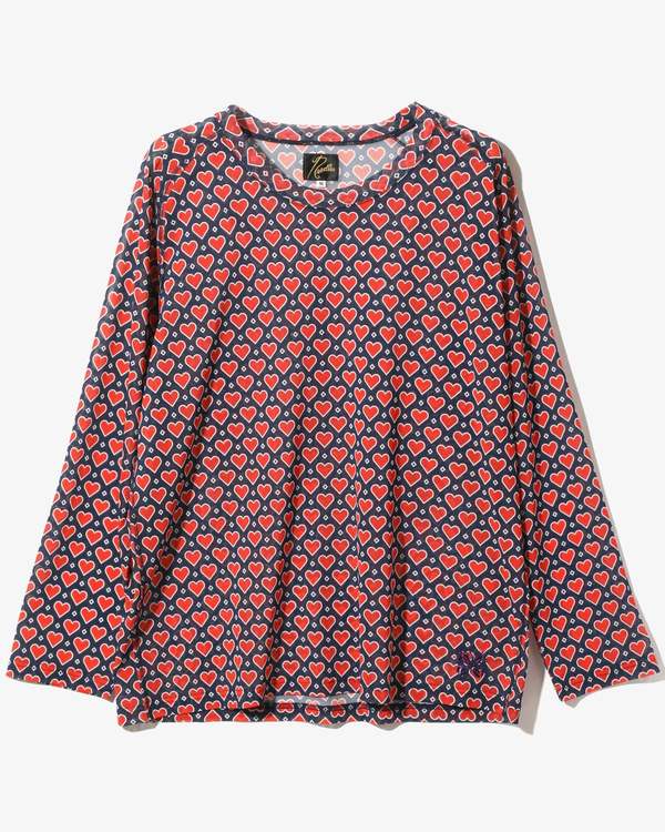 Needles L/S U Neck Poly Mesh Printed Tee - Navy/Heart | Garmentory