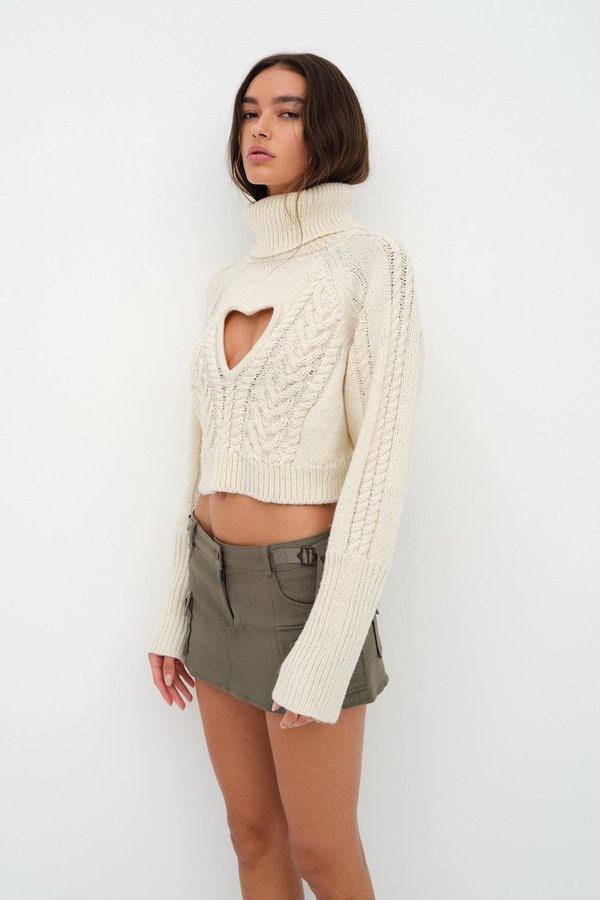 For Love & Lemons Rebecca Heart Sweater - Cream | Garmentory