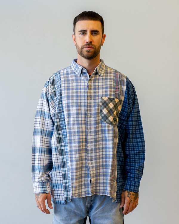 Needles Flannel Shirt 7 Cuts Wide Shirt C - Blue | Garmentory