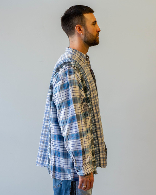Needles Flannel Shirt 7 Cuts Wide Shirt C - Blue | Garmentory
