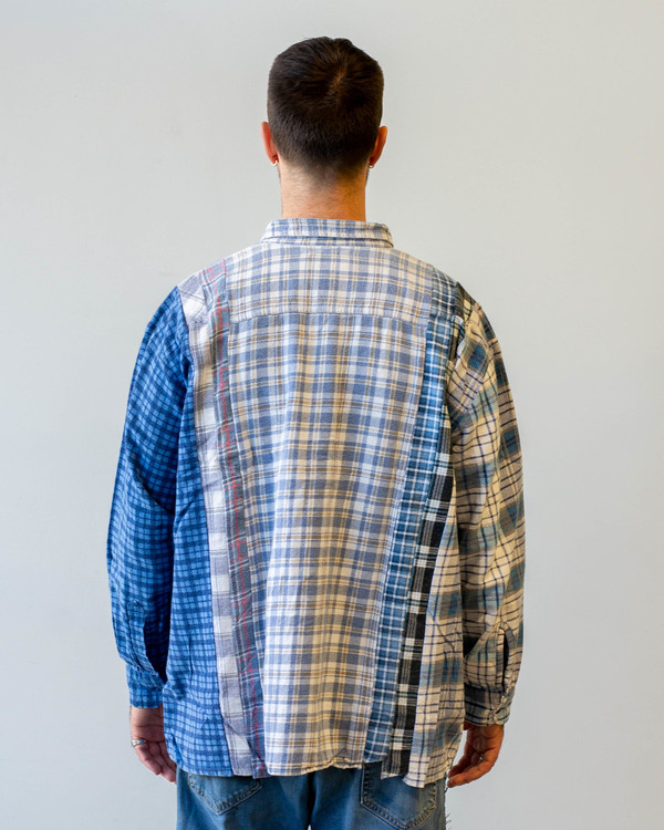 Needles Flannel Shirt 7 Cuts Wide Shirt C - Blue | Garmentory
