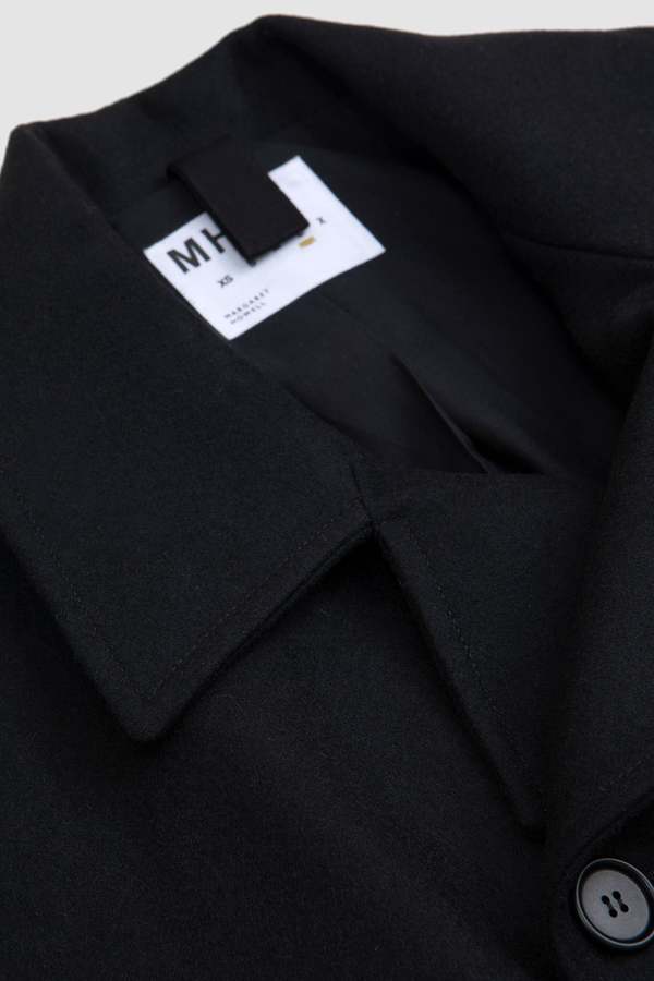 Margaret Howell Coarse Wool Melton Pea Coat - Black | Garmentory